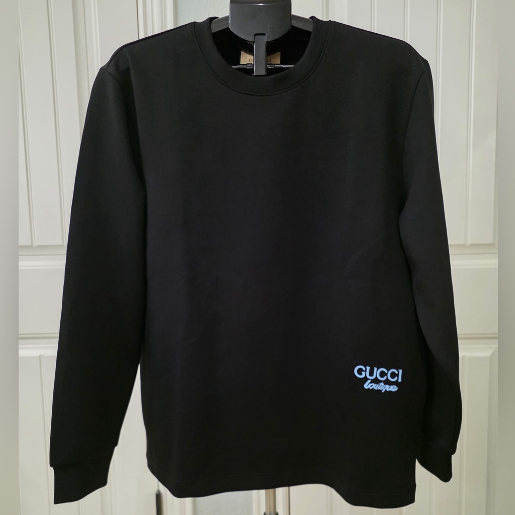 Gucci Black Crewneck Sweater With Blue Logo